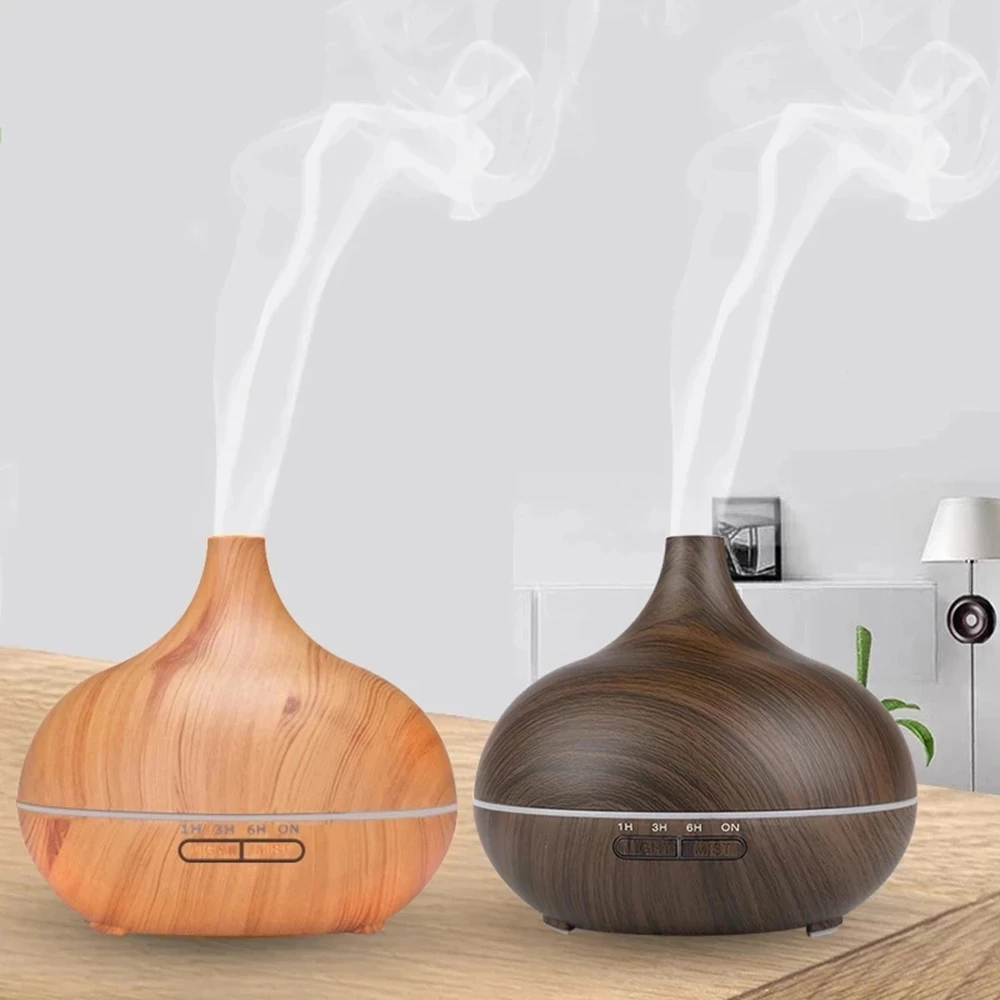 Air Humidifier Electric Air Diffuser Aroma Humidifier Mist Wood Grain Oil Aromatherapy Mist Maker LED Light For Car Home