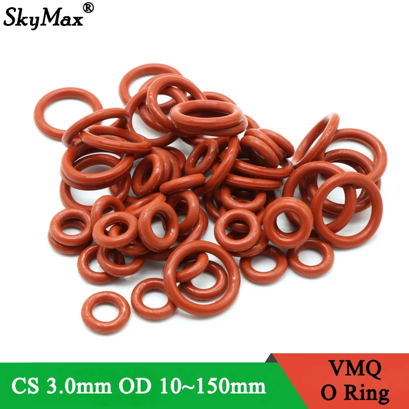 10pcs VMQ O Ring Seal Gasket Thickness CS 3mm OD 10 ~ 70mm Silicone Rubber Insulated Waterproof Washer Round Shape Nontoxi Red
