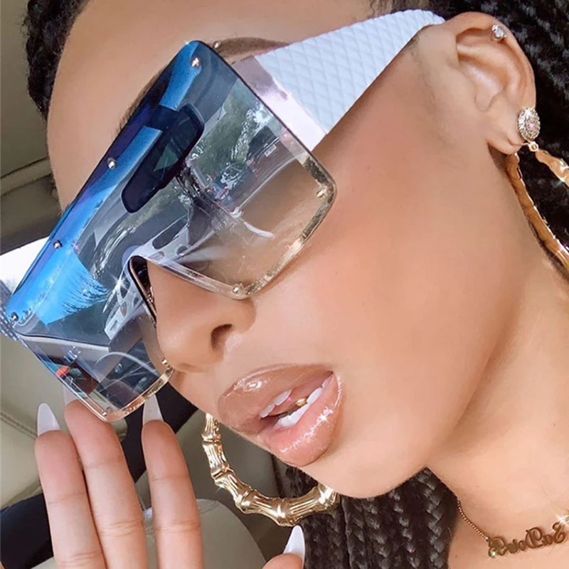 Oversized Square Sunglasses Women 2021 Fashion Metal Frame Vintage Sun Glasses Men Shades Retro Gradient Visor Zonnebril Dames