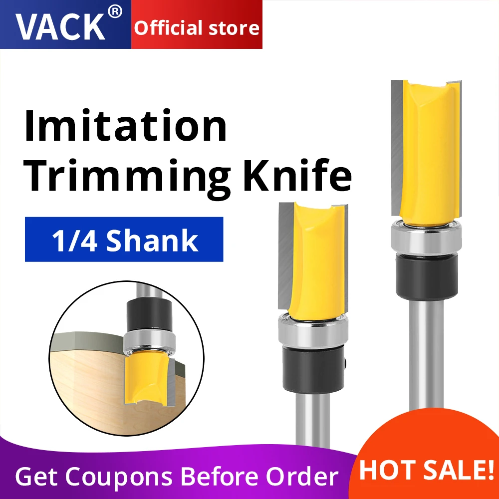 VACK 4pc set 1/4 Shank Template Trim Hinge Router Bit Straight end mill trimmer cleaning flush trim Tenon Cutter for Woodworking