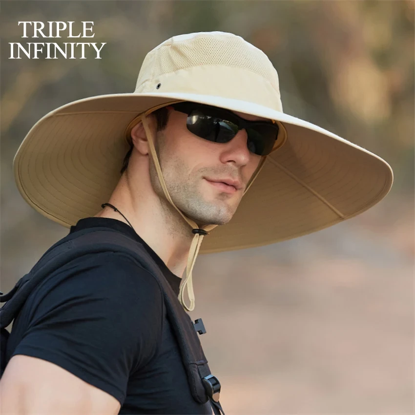 New Summer Sun Hat For Man Outdoor Quick-drying Sun-proof Men's Panama Hat Fishing Breathable Male Large Wide Brim Bucket Hats