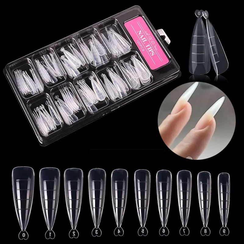 100pcs Pointy Quick Gel Building False Nail Tips Mold Form Acrylic Extension System Fake Nails Art UV Gel Manicure Tools