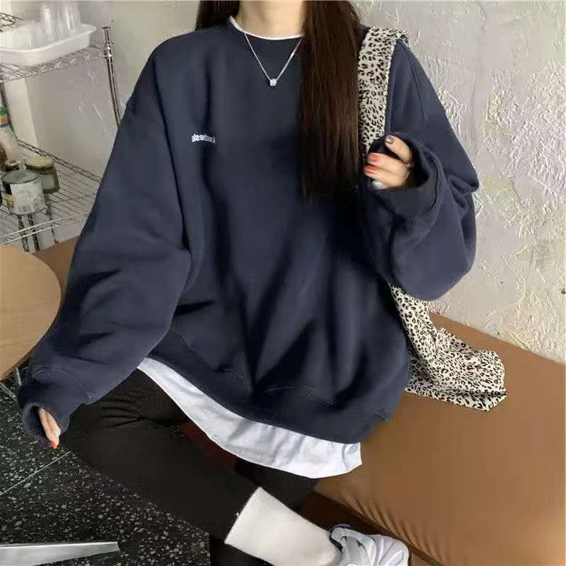 2021 spring and autumn new splicing Pullover fashion Korean thick and thin women's Sweatshirt Navy Gray Black Pink women's Hoodi