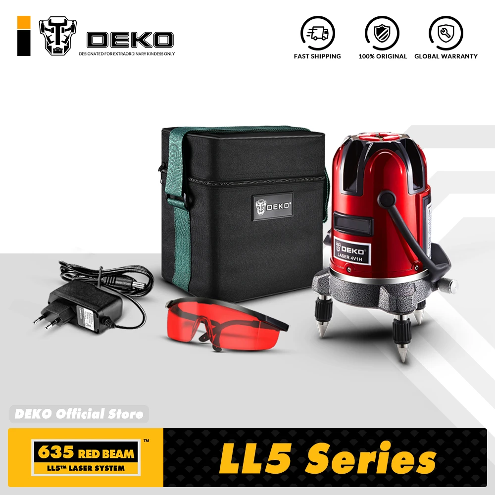 DEKO 5 Lines 6 Points Laser Level 360 Vertical & Horizontal Rotary Cross Laser Line Leveling w/ Oxfrod Case can use Receiver