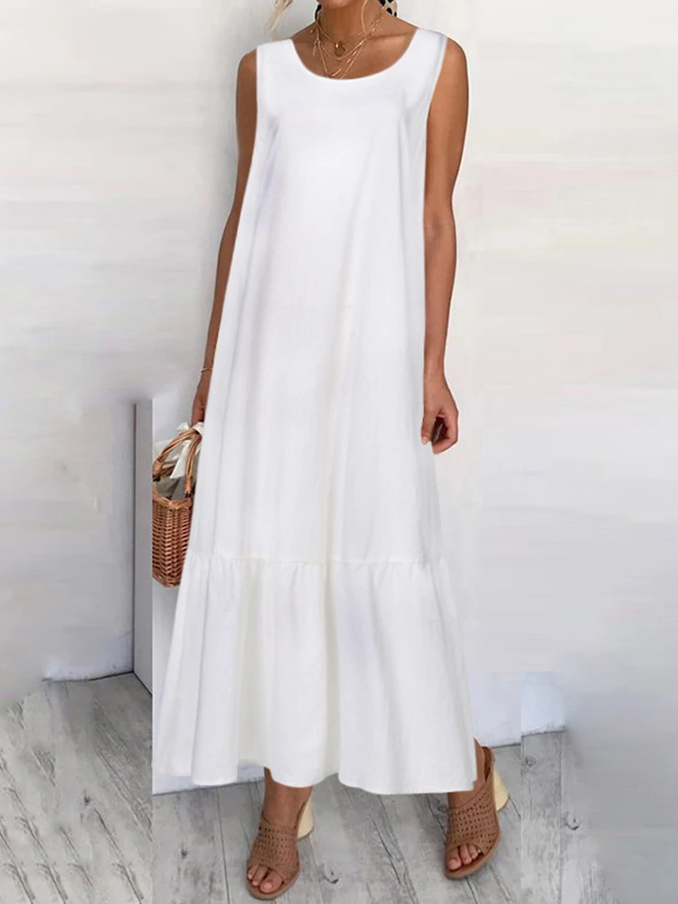 Celmia 2021  Maxi Long Dress Fashion Women Summer Sundress Cotton Ruffles Casual Loose Sleeveless Party Vestidos Mujer