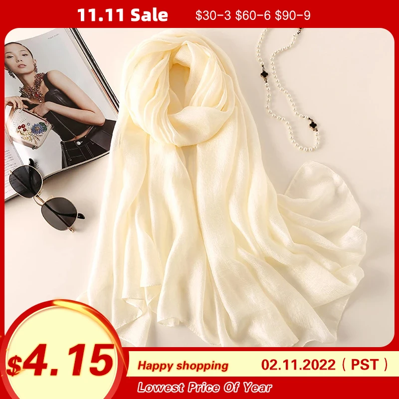 2021 Silk Scarves Women Cotton Chiffon Scarf Solid Foulard Femme Shawls Wraps Silk Bandana Head Scarf Hijab Scarf Beach Poncho