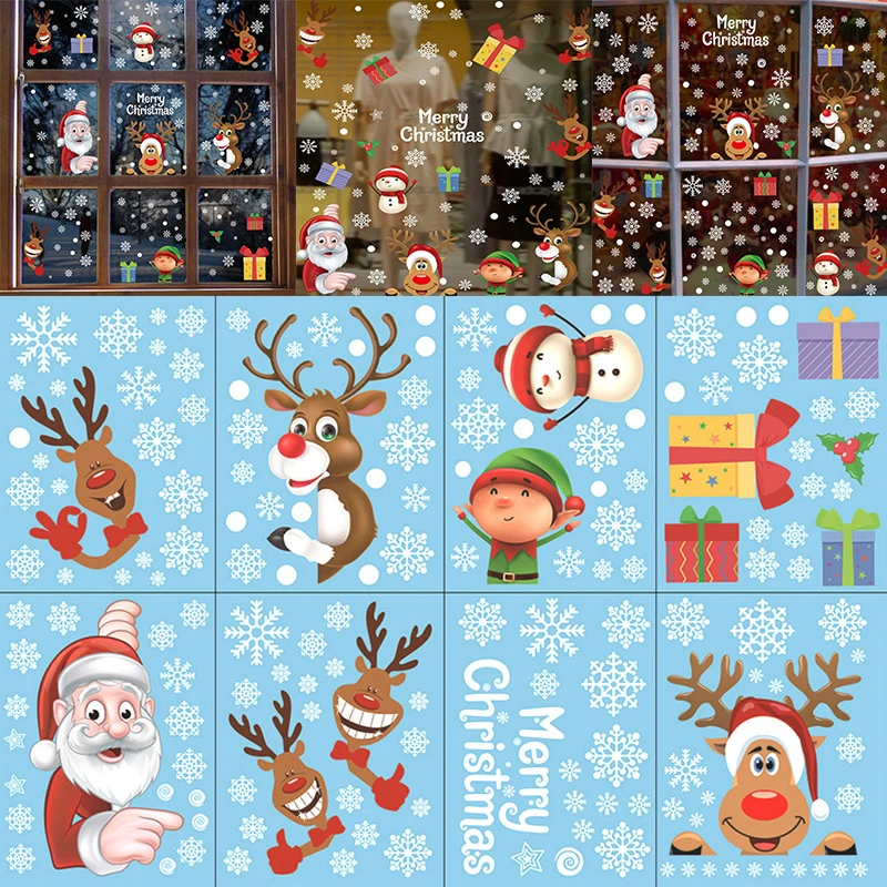 Christmas Window Decal Santa Claus Snowflake Stickers Winter Wall Decals for Kids Rooms New Year Christmas Window Decorations