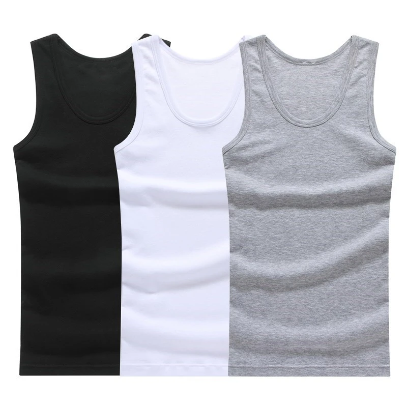 Hot Sale 3pcs / 100% Cotton Mens Sleeveless Tank Top Solid Muscle Vest Undershirts O-neck Gymclothing Tees Whorl Tops