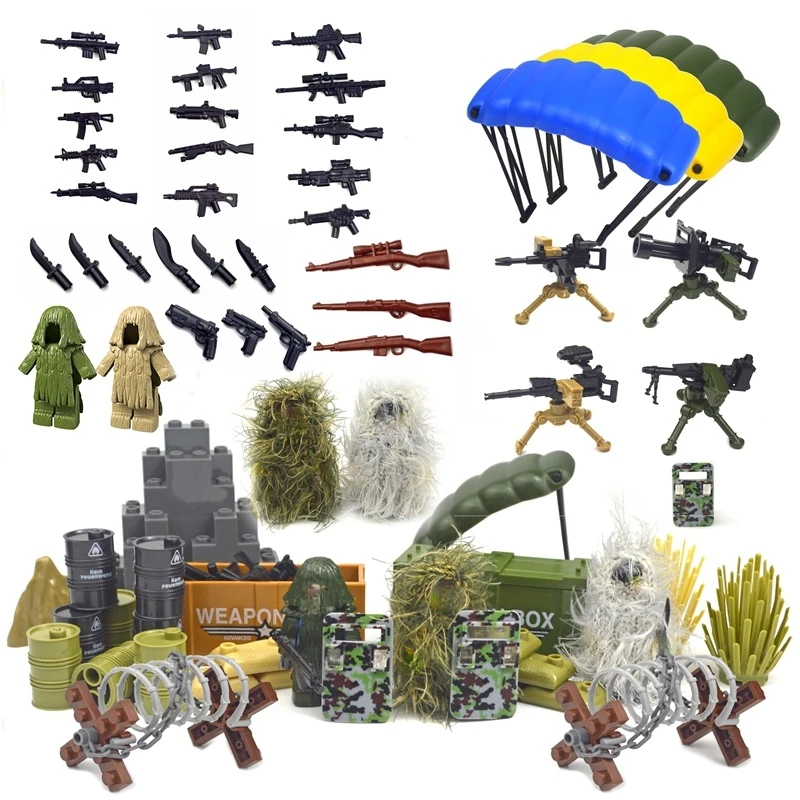 Military Accessories bricks Swat Weapon Soldier Guns Fence Ghillie Suits WW2 Army MOC Parts Building Block PUBG scene series