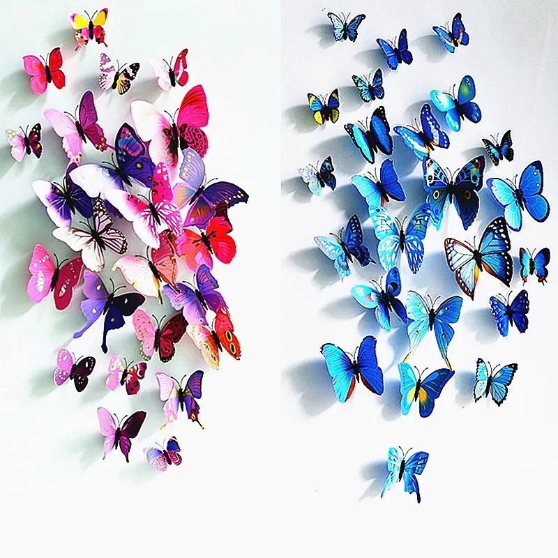 12PCS/Lot PVC 3D Butterfly Wall Decor Beautiful Butterflies Wall Stickers Room Wall Household Butterflies Decoration Art Decals