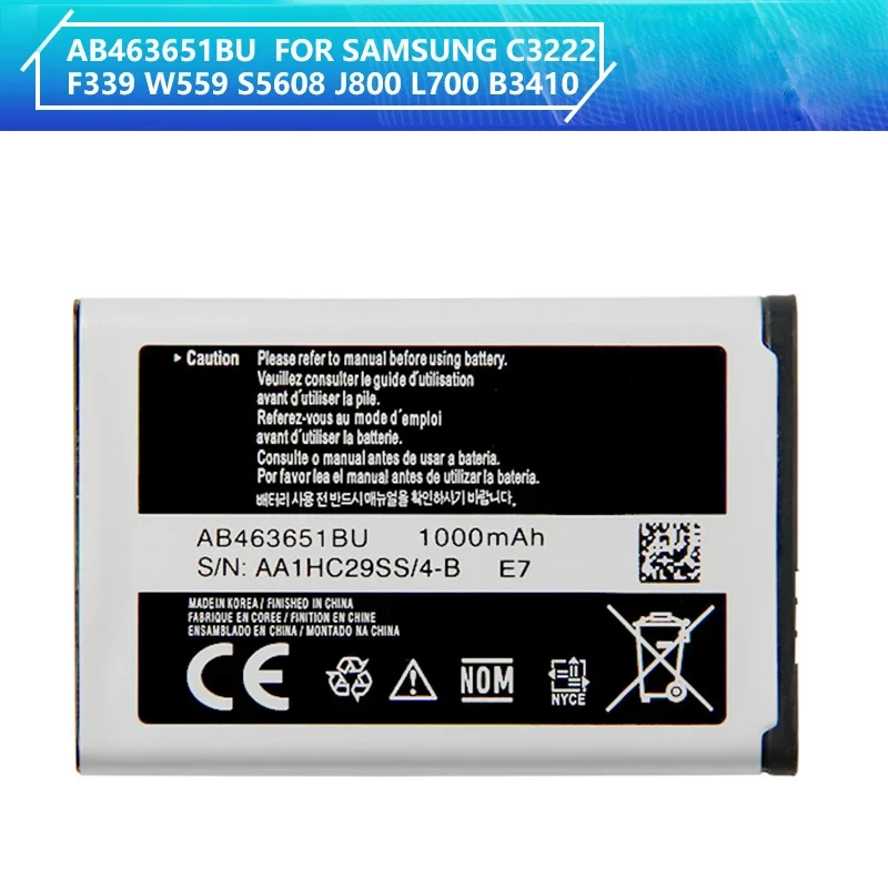 SAMSUNG Original Battery AB463651BC AB463651BE AB463651BU For Samsung W559 S5620 S5630C C3200 F339 S5296 C3322 GT-C3530 GT-S5610