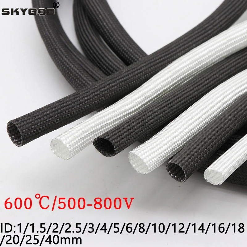 ID 1mm ~ 40 mm Braided Fiberglass Sleeve 600 Deg.C High Temperature Chemical Glass Fiber Tube Fiberglass Sleeving Black White