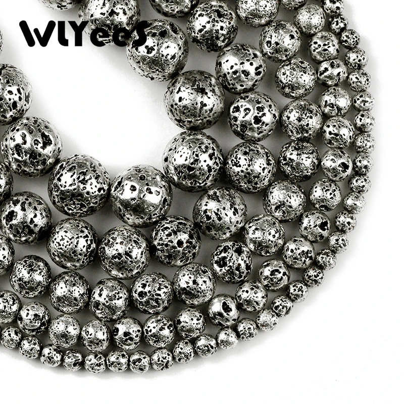 WLYeeS Natural Stone Ancient Silver Lava Hematite Round Loose beads 4 6 8 10 12mm DIY necklace Bracelets Jewelry Making Finding
