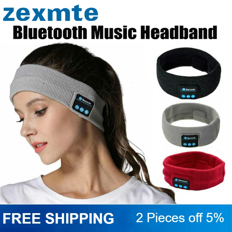 Wireless Bluetooth Earphone Headband Sleeping Headphones Stereo Earphone MIC Sports Headset Music Hat Eye Mask Thin Side Sleeper