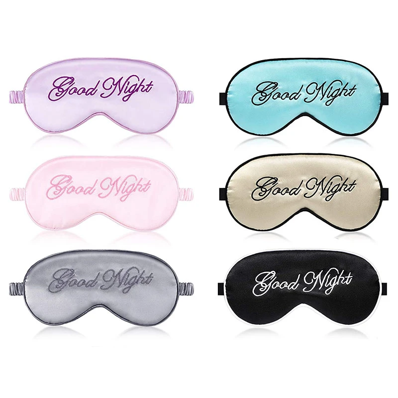 Embroidered Silk Sleep Mask Adjusting Button Travel Ventilation Sleeping Mask Good Night Pattern Eye Patches For Sleeping Aid