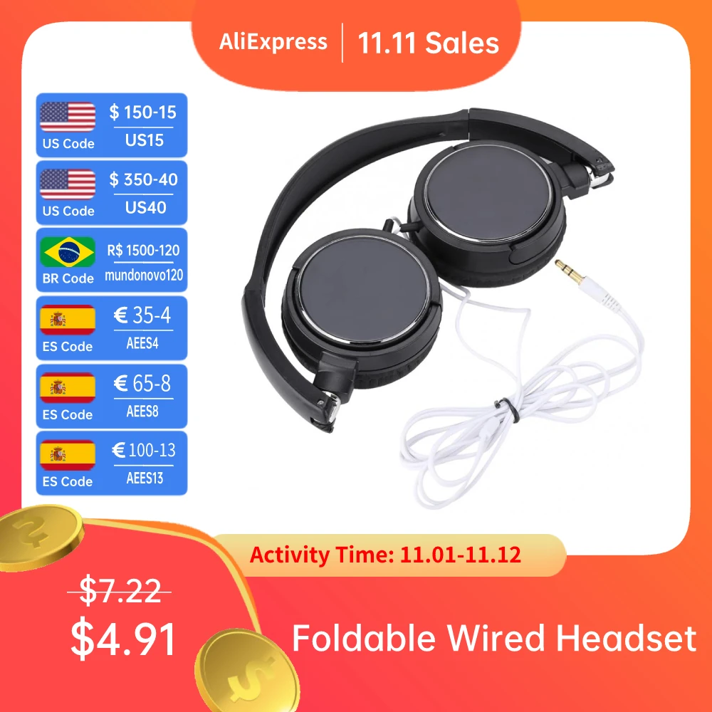 Foldable Headset Studio Headphone Compact Wired Headset Stereo HiFi Music Headphone Support TF Card  audifono FM automatic