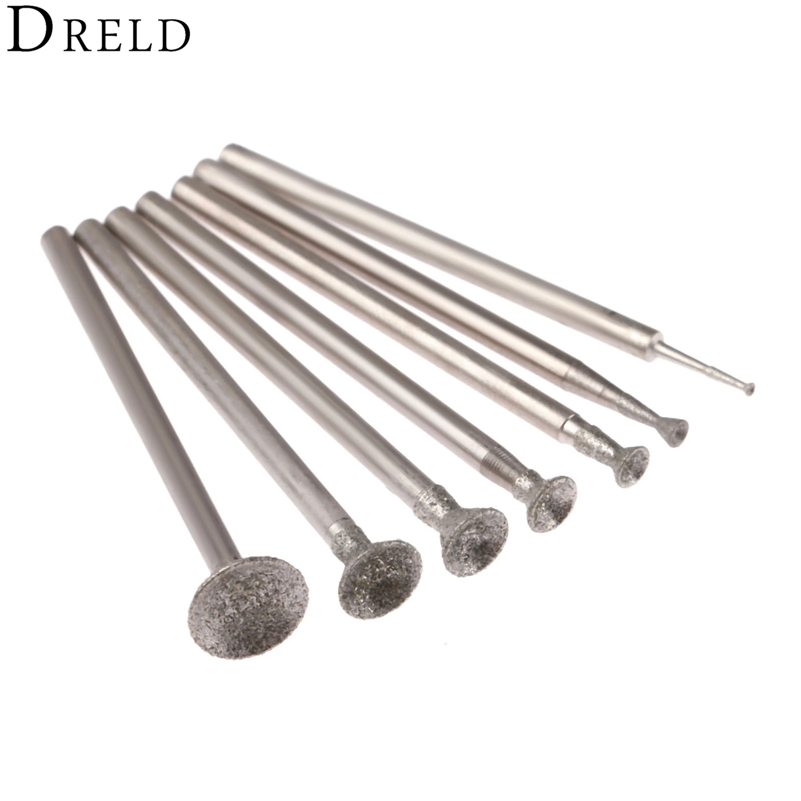DRELD 7Pcs 1-8mm Diamond Grinding Head Mounted Points 2.35mm Shank Spherical Concave Jade Carving Burrs for Dremel Rotary Tool