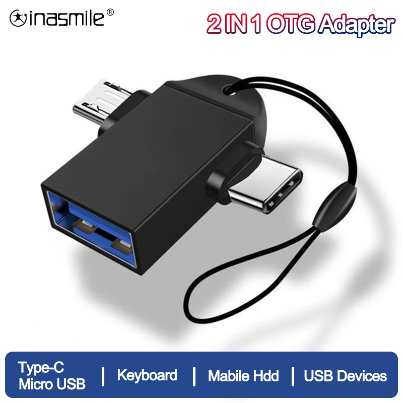 2IN1 Micro usb Male to USB female Cable For Mobile Phone Type C to USB Connector OTG Adapter Aluminum Alloy on The Go Converter