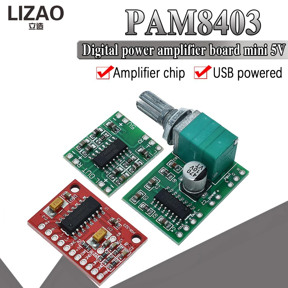 PAM8403 mini 5V digital amplifier board with switch potentiometer can be USB powered WAVGAT