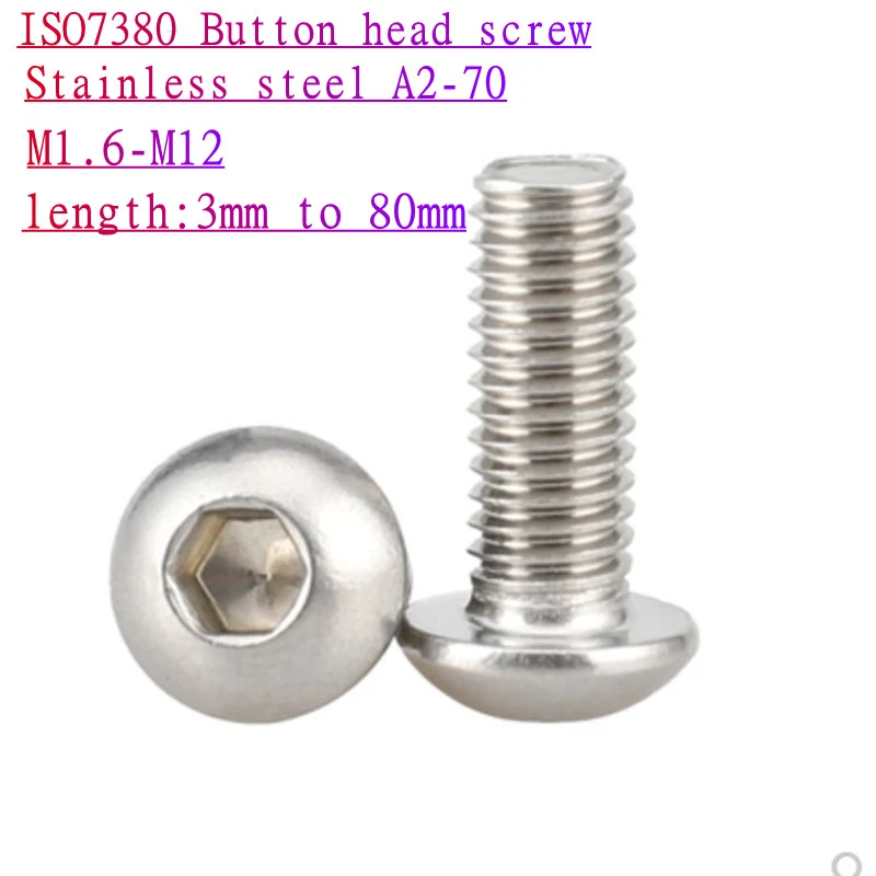5-50pcs ISO7380 304 allen socket head screw  M2 M2.5 M3 M4 M5 M6 M8 Hexagon Socket Button Head  Screws