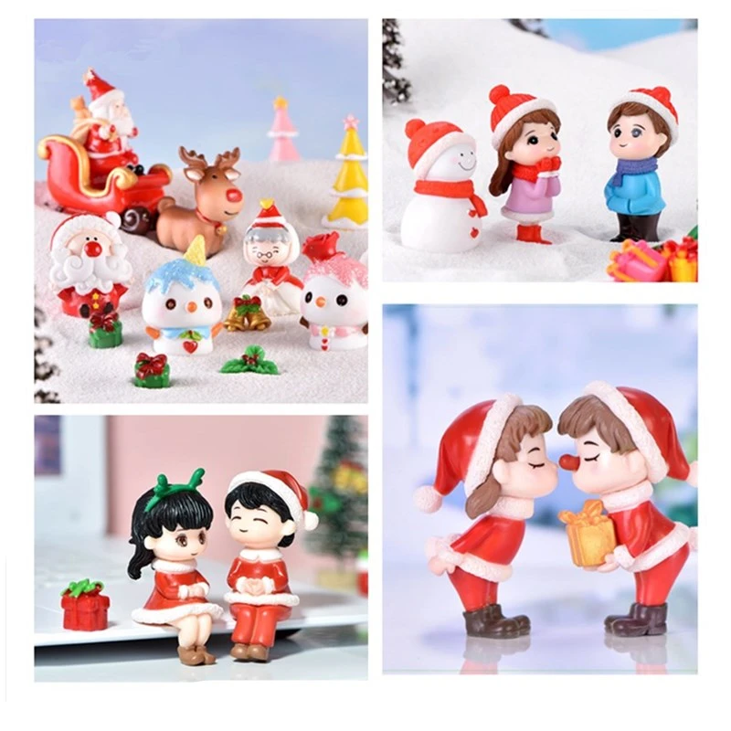2pcs /Lot Mini Christmas Decoration Fairy Santa Claus Snowman Christmas Tree Miniature Figurines Home Decoration
