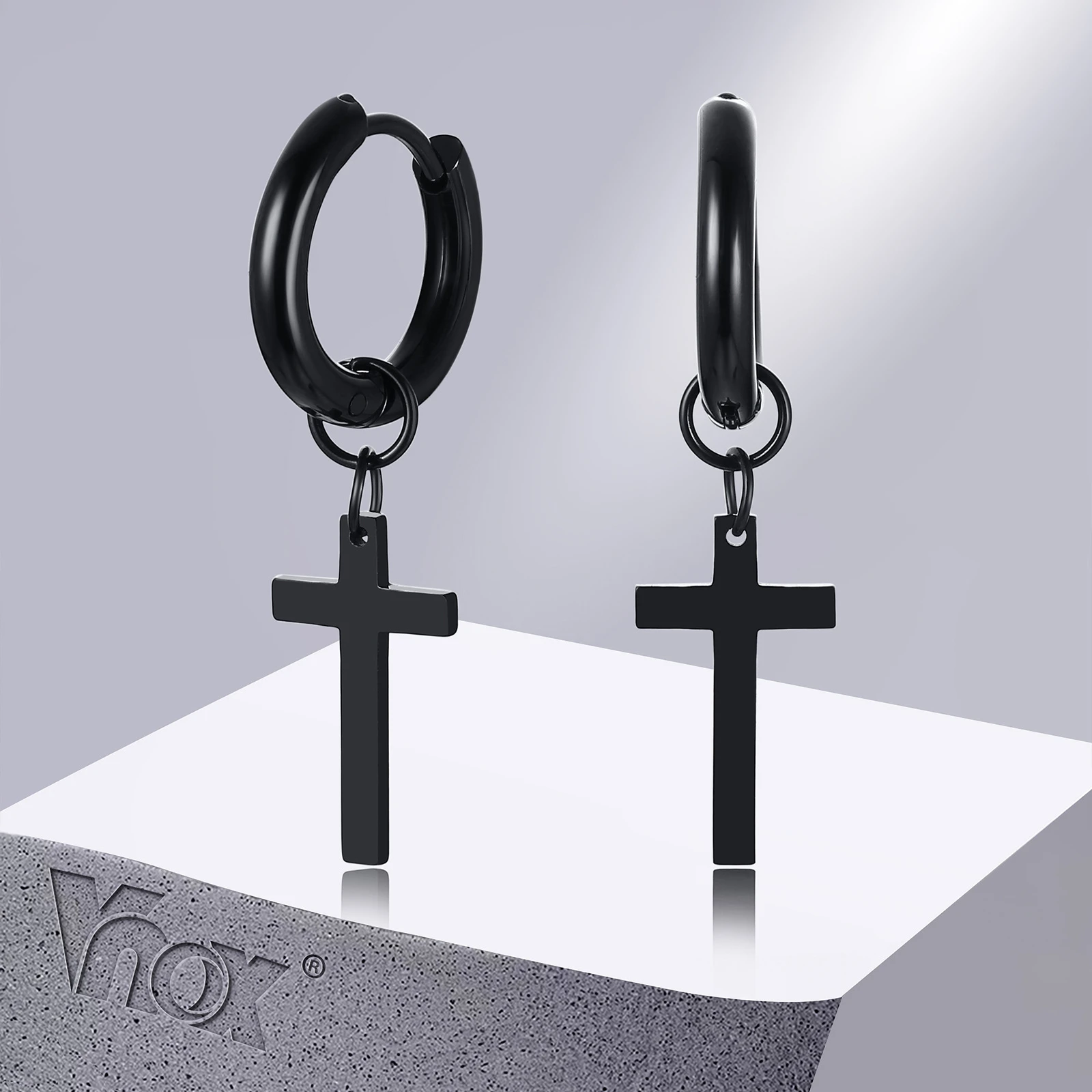 Vnox Simple Cross Dangle Earrings for Men Women Minimalist Stainless Steel Drop Small Hoop Metal Ear Jewelry Anti Allergy