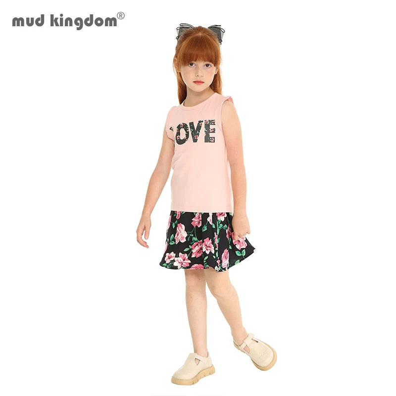 Mudkingdom Summer Girl Clothes Set Easter Chiffon Skirt Outfit LOVE Cute Girls Suits I Love Daddy Mommy Children Clothing