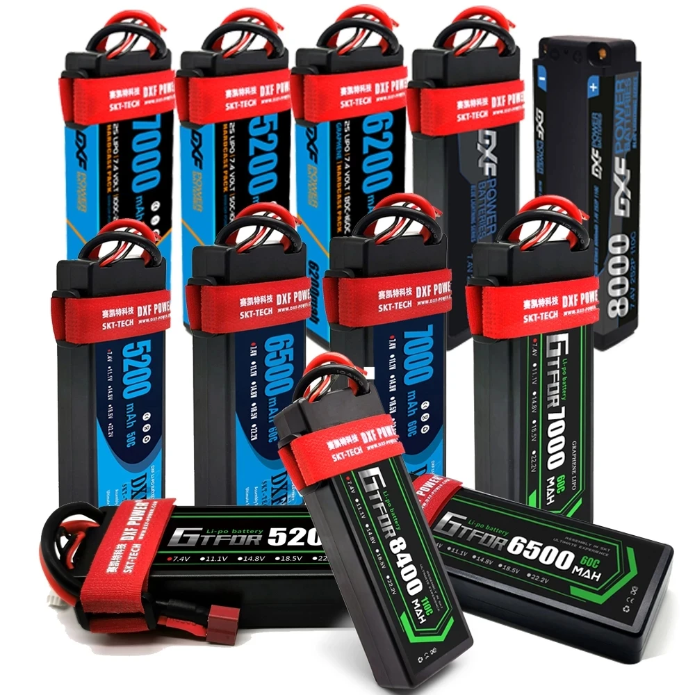 2PCS DXF Battery 2S Lipo 7.4V 5200mAh 6400mAh 6500mAh 7000mAh 7500mAh 8400mAh 50C 60C 120C 100C 200C 140C 280C for RC 1/10  Car