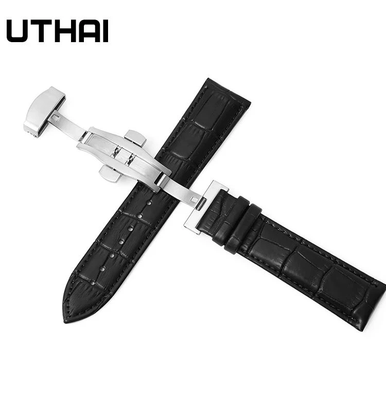 UTHAI Z09 Plus Genuine Leather Watchbands 12-24mm Universal Watch Butterfly Buckle Band Steel Buckle Strap 22mm watch band