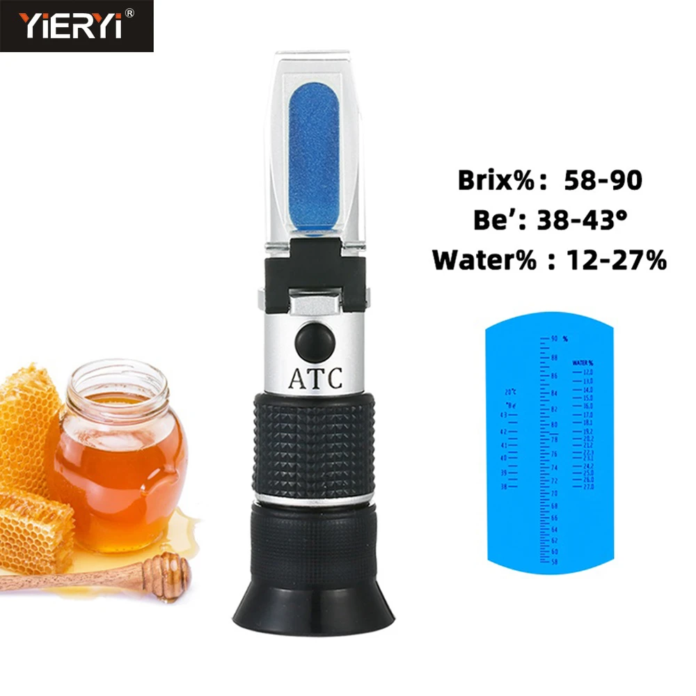 yieryi New 58~90% Brix 38~43 Be Baume Honey Wine Refractometer atc Portable Honey Refractometer Beekeeping Tester