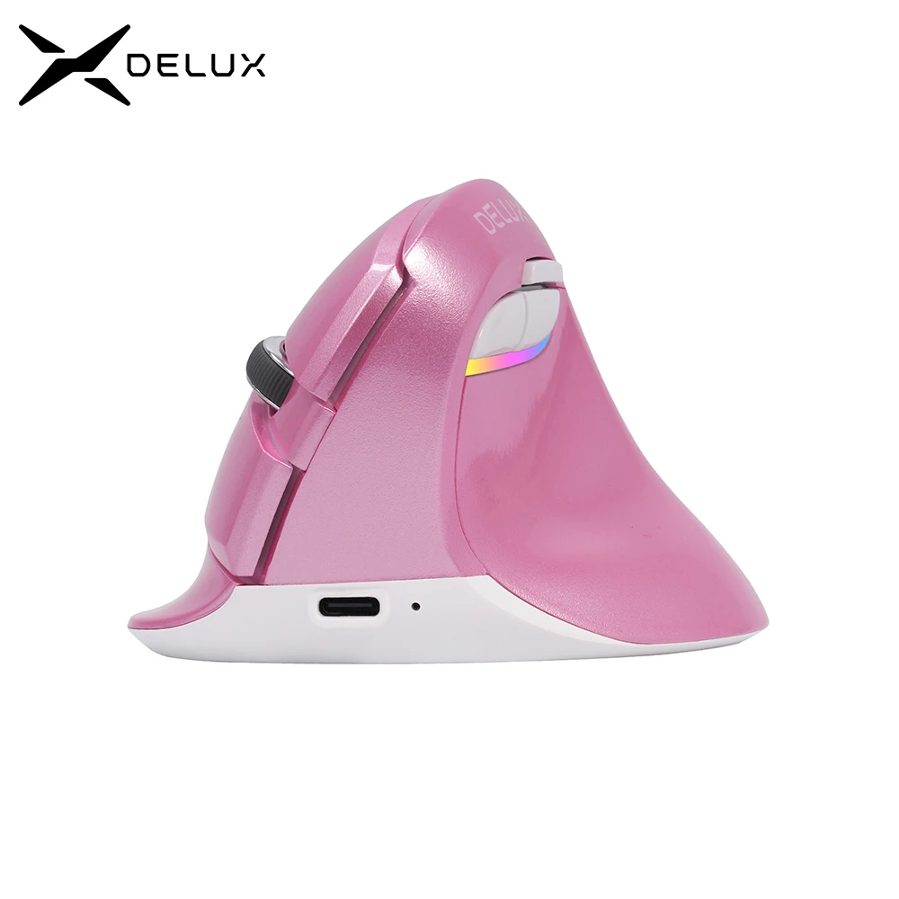 Delux M618 Mini BT+USB Wireless Mouse Silent Click RGB Ergonomic Rechargeable Vertical Computer Mice for Small hand Users