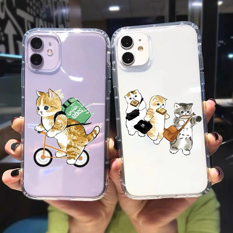 JAMULAR Funny Cute Cat Animal Clear Phone Case For iPhone 13 12 11 Pro X XS MAX XR SE20 7 8 6 Plus Shockproof TPU Cover Fundas