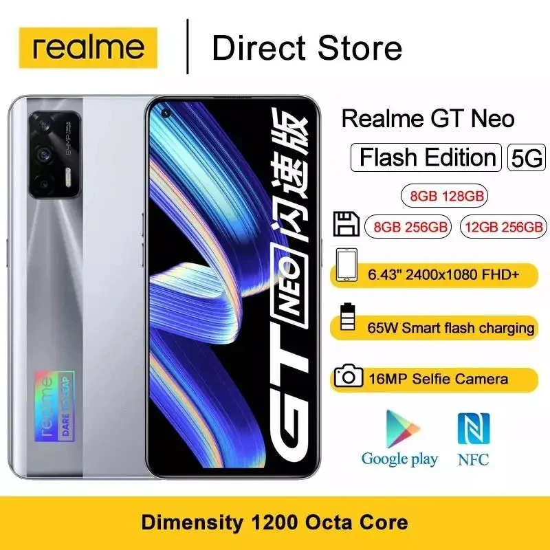 Realme Android Smartphone GT Neo Flash Edition 5G NFC Mobile Phone 6.43