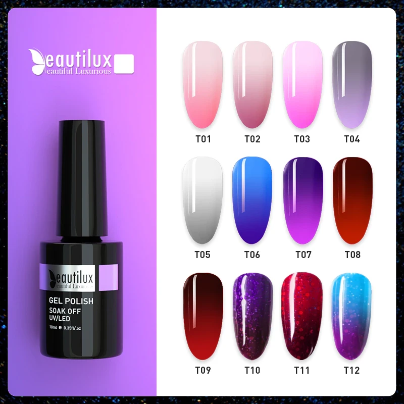 Beautilux Thermo Nail Gel Polish Thermal Temperature Color Changing Mood Nails Gels Varnish UV LED Permanent Nail Lacquer 10ml