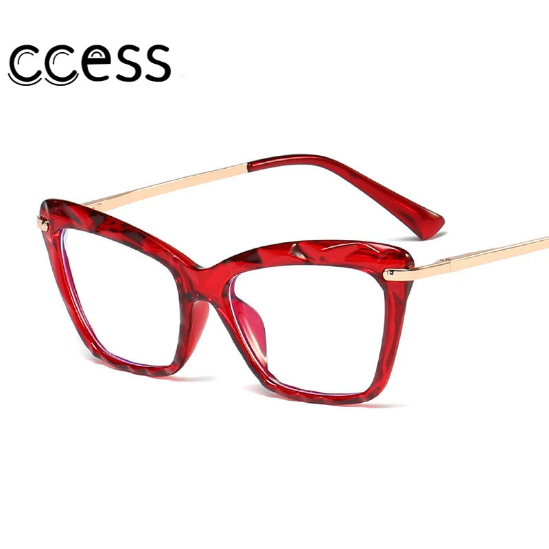 Vintage Red Cat Eye Sunglasses Metal Frames Anti-Radiation Eyewear Optical Computer Spectacle Crystal Faceted Glasses 2021