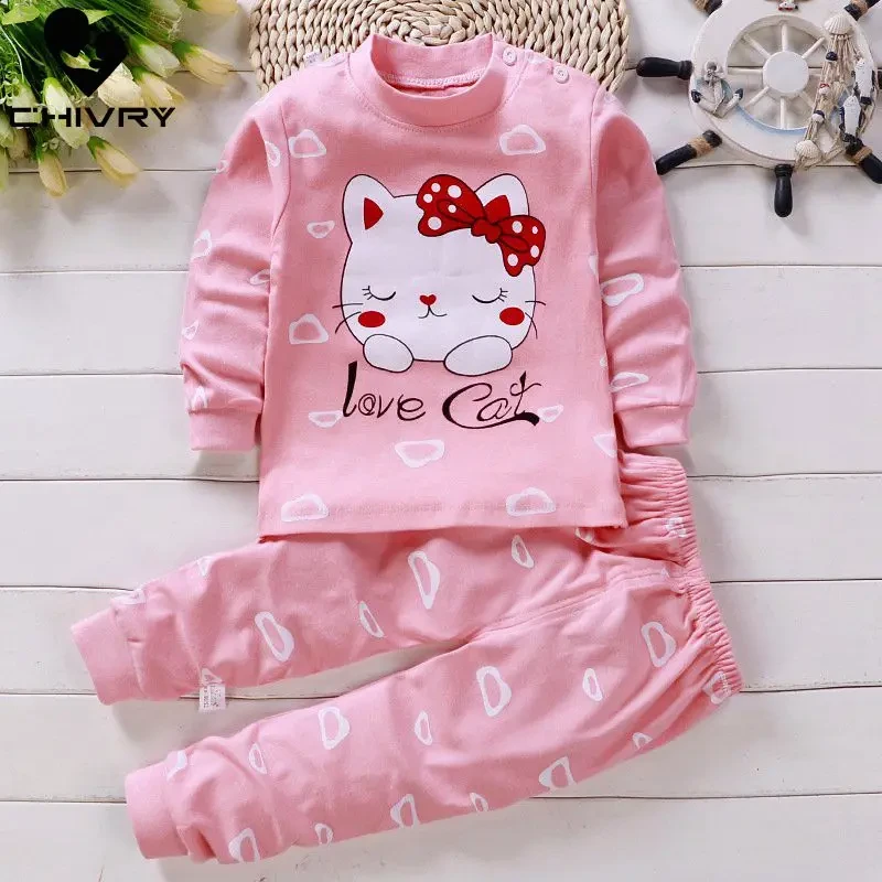 2021 Newborn Kids Boys Girls Pajama Sets Cartoon Long Sleeve Cute T-Shirt Tops with Pants Toddler Baby Autumn Sleeping Clothes