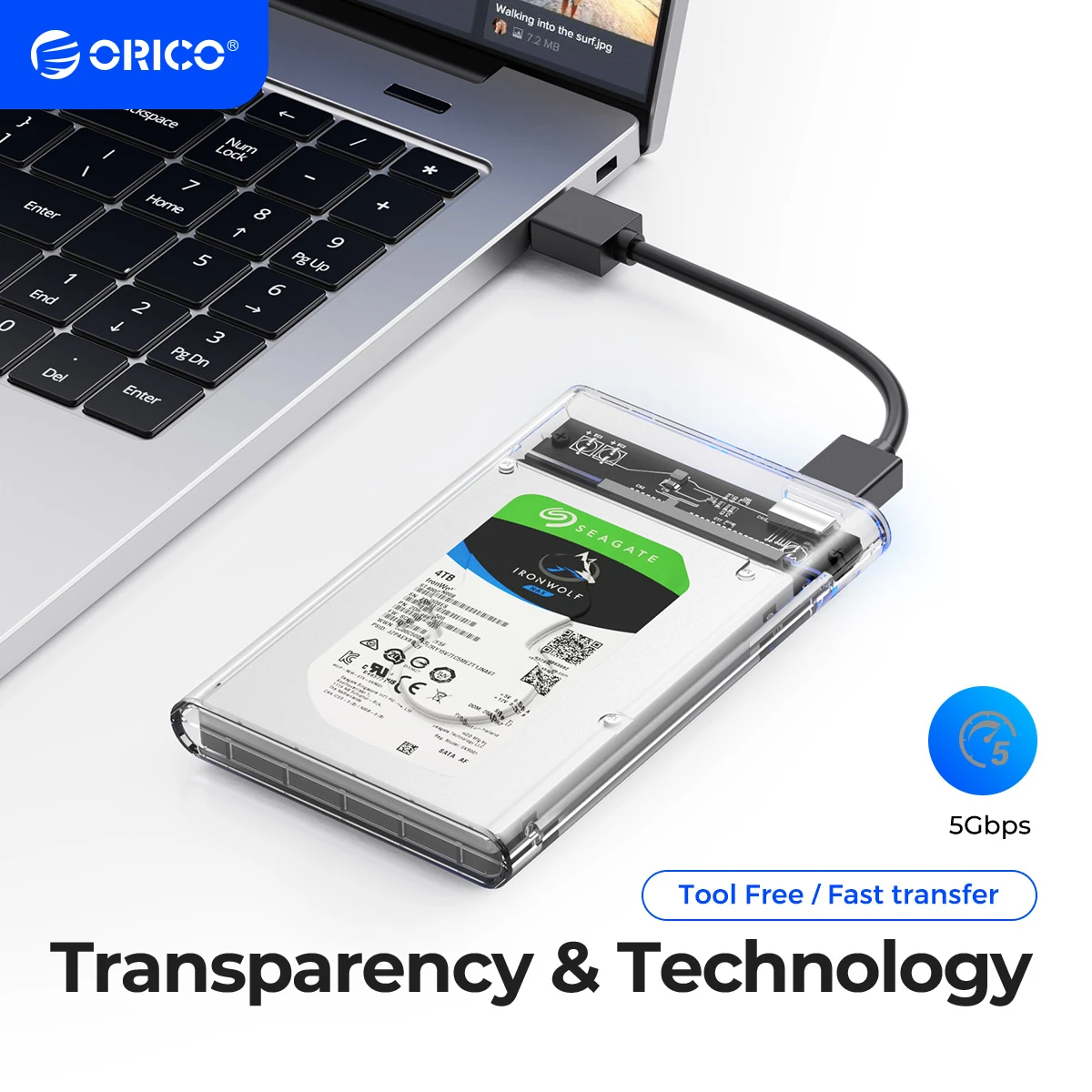 ORICO Type C 2.5'' Transparent HDD Case USB3.1 Gen2 10Gbps Hard Drive Enclosure Support UASP Protocol With Type-C to C Cable