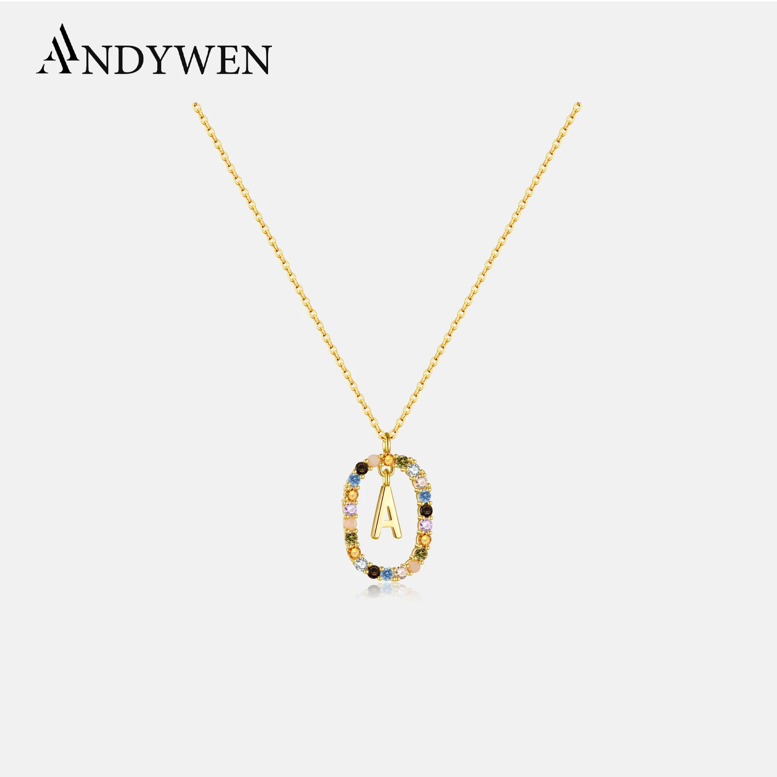 ANDYWEN 925 Sterling Silver Gold Letters A - Z  Initial M S C K Alphabet Pendente Long Chain Necklace Say My Name Fine Jewelry