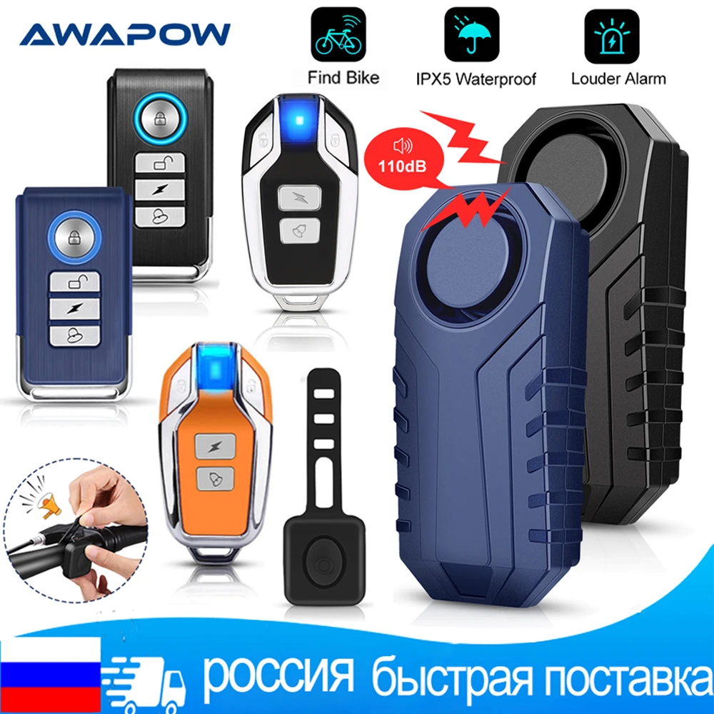 Awapow Waterproof Bike Motorcycle Electric Bicycle Security Anti Lost Wireless Remote Control Vibration Detector Alarm