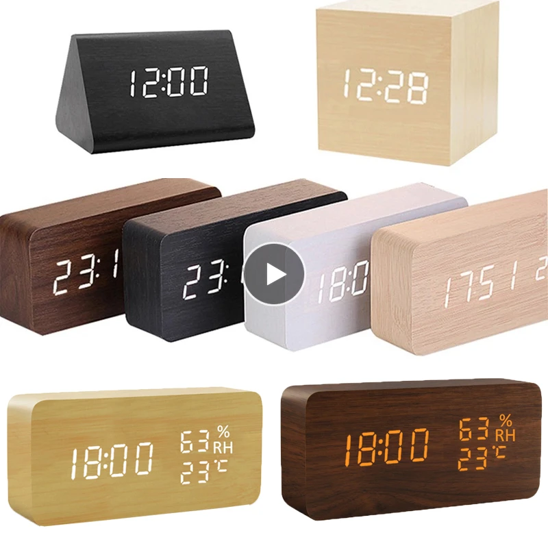 USB/AAA  Clocks LED Wooden Alarm Clock Watch Table Voice Control Digital Wood Despertador Electronic Desktop Table Decor 2021