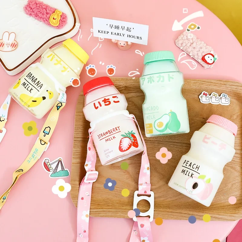 450ml Yogurt Plastic Water Bottle Tour Fruit Drinking Bottle Cute Kawaii Milk Yakult Cup Mugs Portable Kids Anti Fall Water Cup