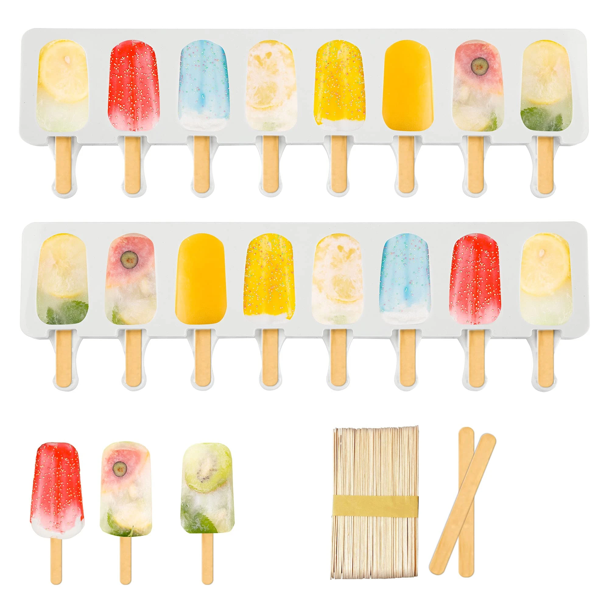 SILIKOLOVE 8 Cavity Ice Cream Mold Popsicle Silicone Molds DIY Homemade Fruit Juice Dessert Ice Pop Lolly Tray Mould