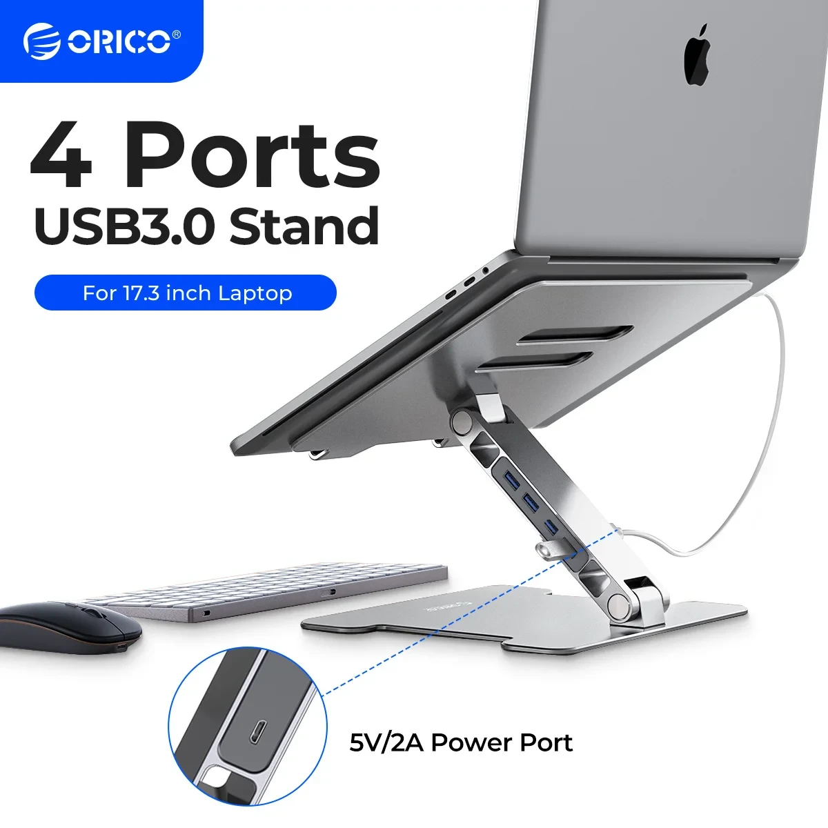ORICO 4 Port USB3.0 Foldable Laptop Stand Aluminum Notebook Riser Desktop Laptop Cooling Stand for MacBook Dell