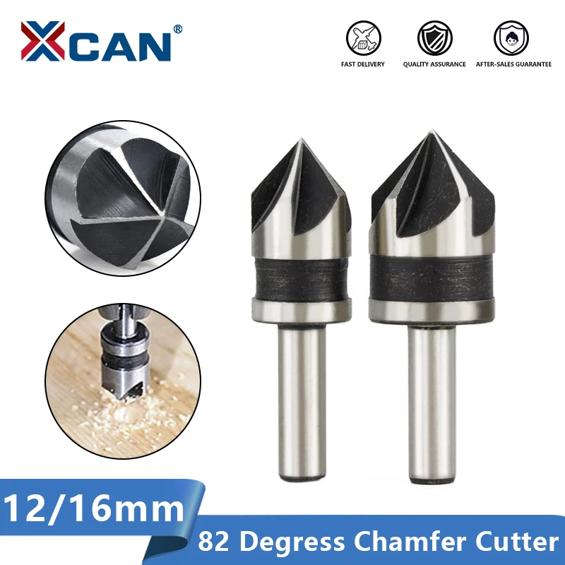 XCAN Chamfering Cutter 2pcs 12 16mm 82 Degrees Wood Metal Hole Cutter 5 Flute Hole Drill Countersink Drill Bit