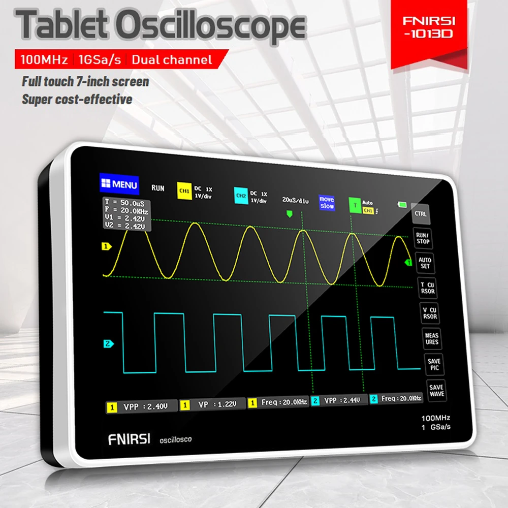 FNIRSI-1013D Digital tablet oscilloscope dual channel 100M bandwidth 1GS sampling rate tablet digital oscilloscope osciloscopio