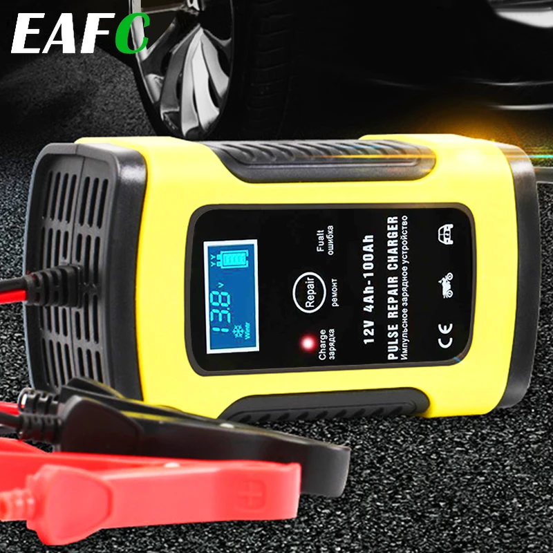 Motorcycle Car Battery Charger 12V 6A Intelligent Automatic Fast Starting Charger For Car Wet Dry Lead Acid LCD Display