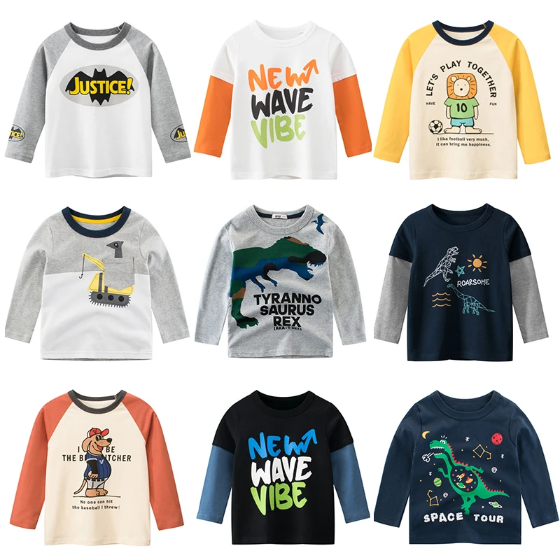 Children T Shirt Long Sleeves Kids Boys Girls Cotton Tops Baby Dinosaur  Print Cartoon Clothing Tee 2-8 Years Clothes Full