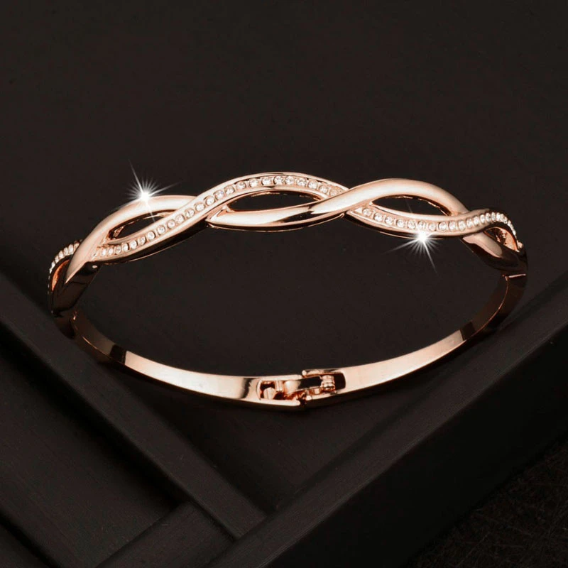 SINLEERY Rose Gold Silver Color Charm Cubic Zirconia Hollow Bangle For Women Cross Bracelets Jewelry Free Shipping SL217 SSF