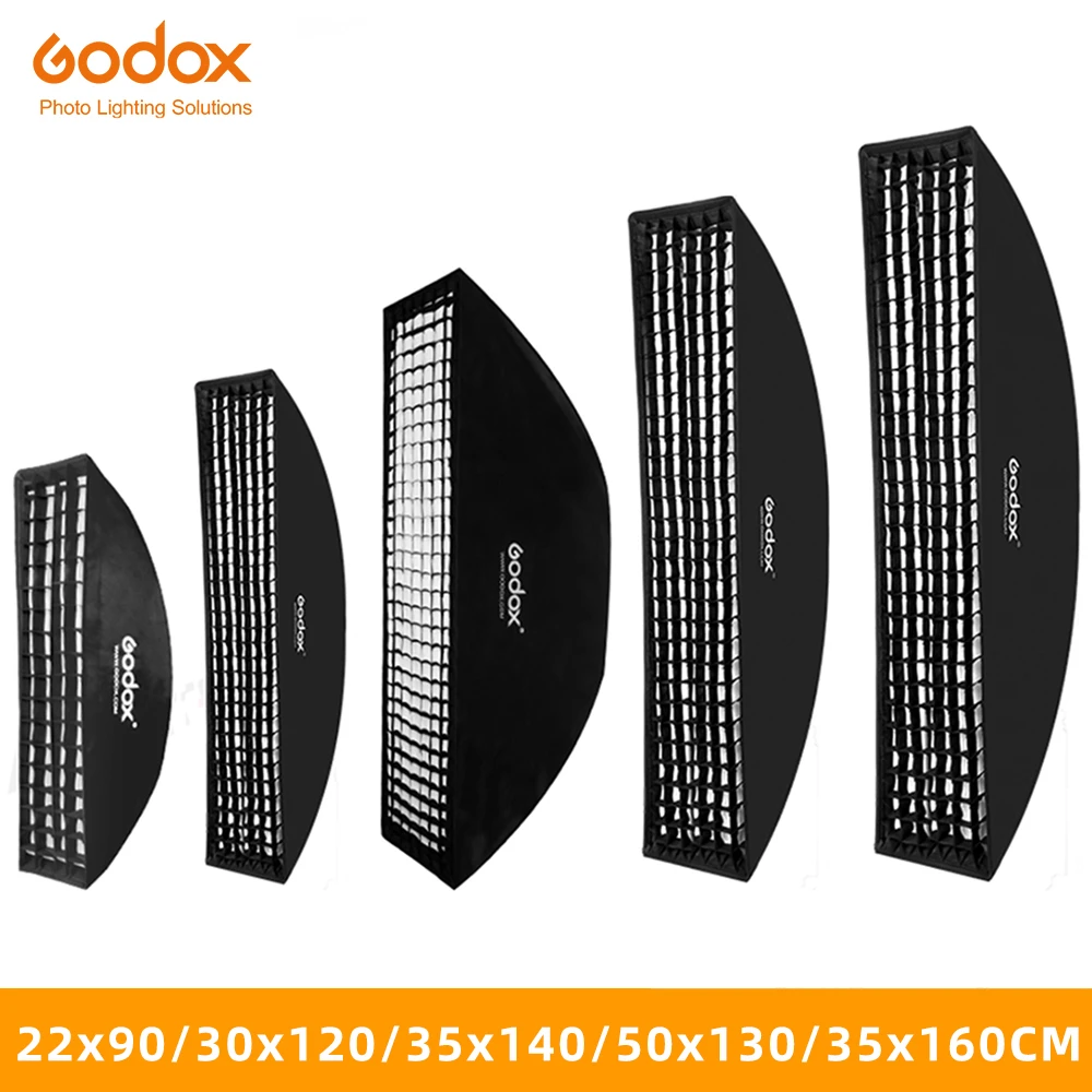 Godox 22x90cm 30x120cm 35x160cm Rectangle Strip Honeycomb Grid Softbox for Bowens Profoto Elinchrom Mount Studio Flash Softbox