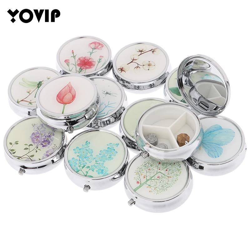 1PCS Medicine Organizer Portable Pill Box Makeup Storage Container  Folding Pill Case Metal Pill Cutte